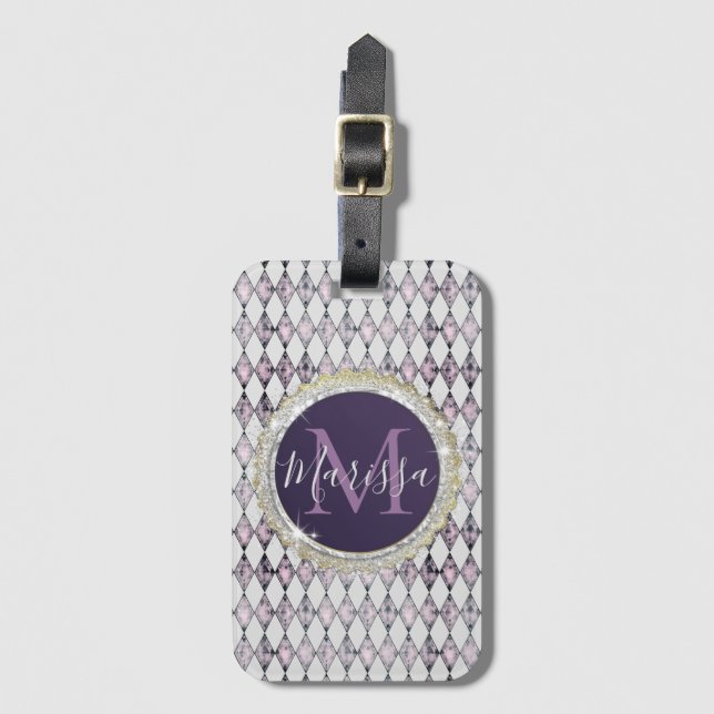 Pink Blush Harlequin Monogram   Luggage Tag (Front Vertical)