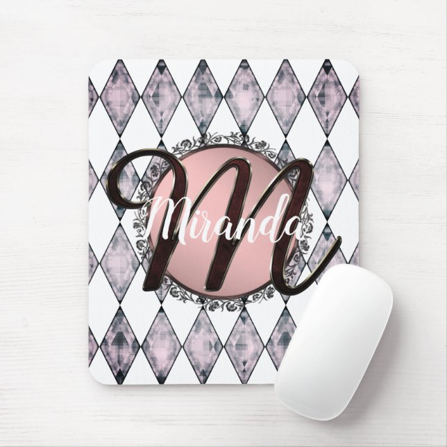 Pink Blush Harlequin Monogram Mouse Pad (With Mouse)