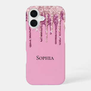 Pink Blush Ice Cream Glitter Drips iPhone 16 Case