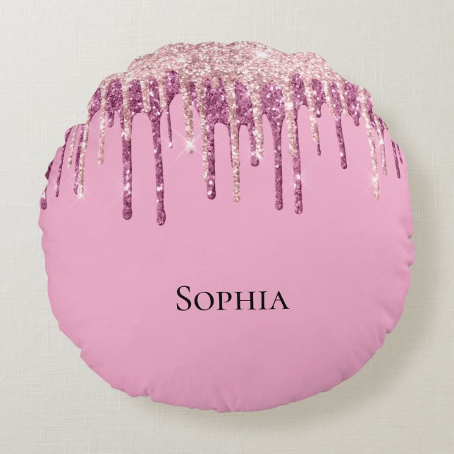 Pink Blush Ice Cream Glitter Drips  Round Cushion (Front)