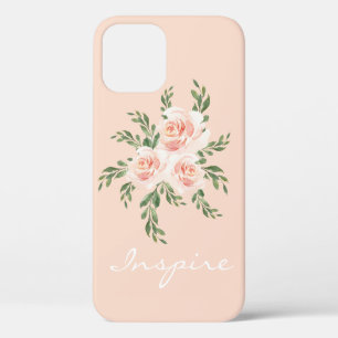 Pink Blush Inspire Romantic Watercolor Typography iPhone 12 Pro Case
