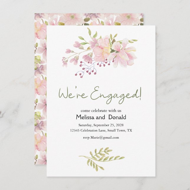 Pink Blush Magnolia Floral Elegant Engagement (Front/Back)