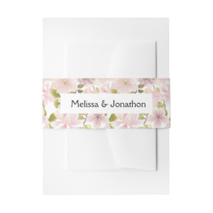 Pink Blush Magnolia Floral Wedding  Invitation Belly Band