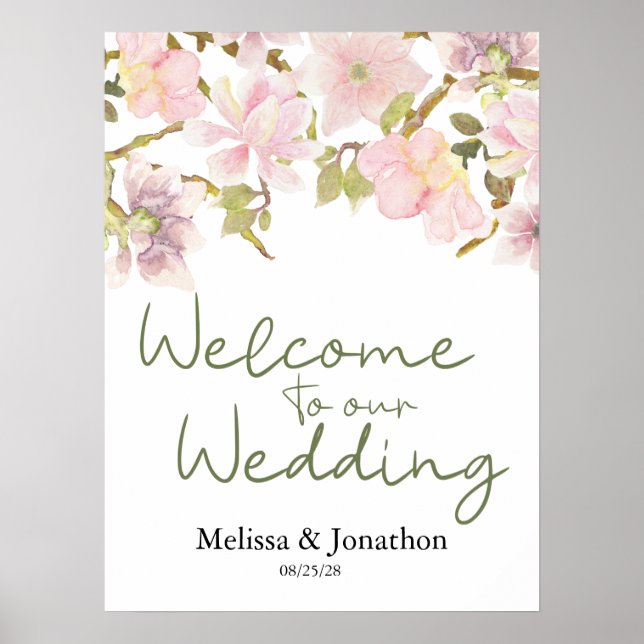 Pink Blush Magnolia Floral Wedding Poster (Front)