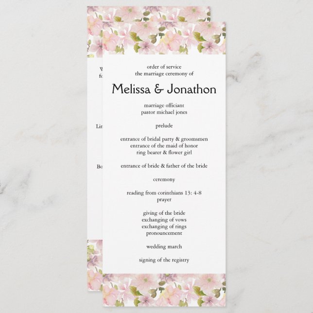 Pink Blush Magnolia Floral Wedding Program Programme (Front/Back)