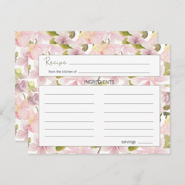 Pink Blush Magnolia Floral Wedding Recipe Card (Front/Back)