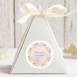 Pink Blush Magnolia Floral Wedding Round Sticker