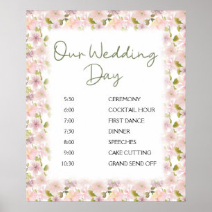 Pink Blush Magnolia Floral Wedding Schedule Poster