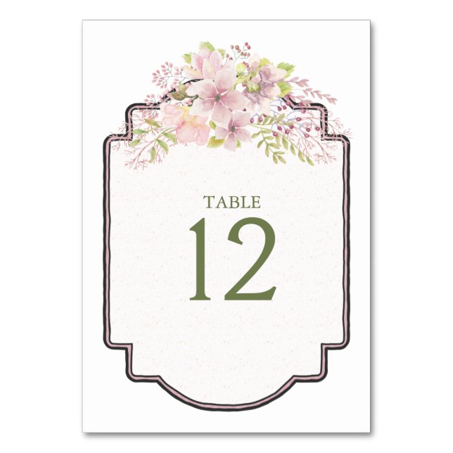 Pink Blush Magnolia Floral Wedding Table Number (Front)
