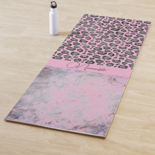 Pink Blush Marble Glittery Leopard Namaste Yoga Mat