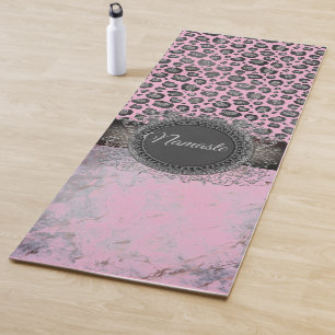 Pink Blush Marble Glittery Leopard Yoga Mat