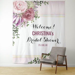 Pink Blush Mauve Floral Backdrop Tapestry