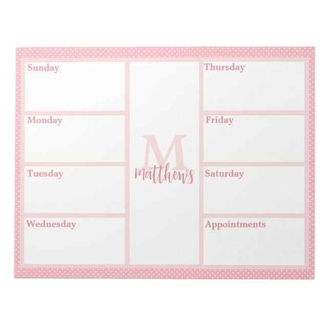 Pink Blush Mini Dot Weekly Planner Notepad (Front)