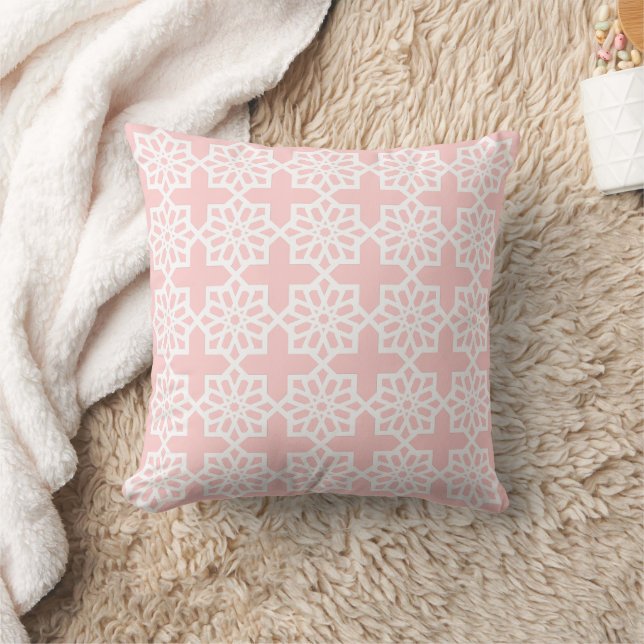 Pink Blush Moroccan Star Pattern Tile Throw Pil Cushion (Blanket)