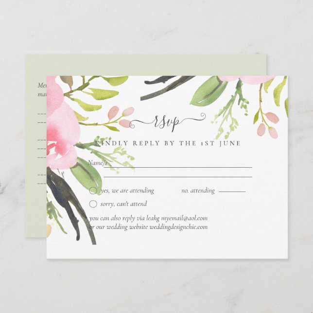 Pink Blush Olive Wedding RSVP Postcard (Front/Back)