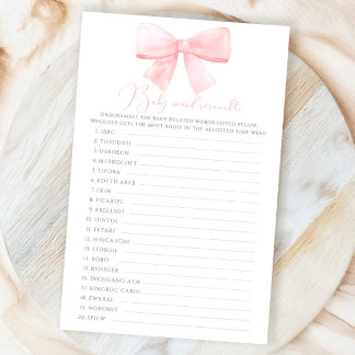 Pink Blush Pastel Bow Baby Word Scramble Game