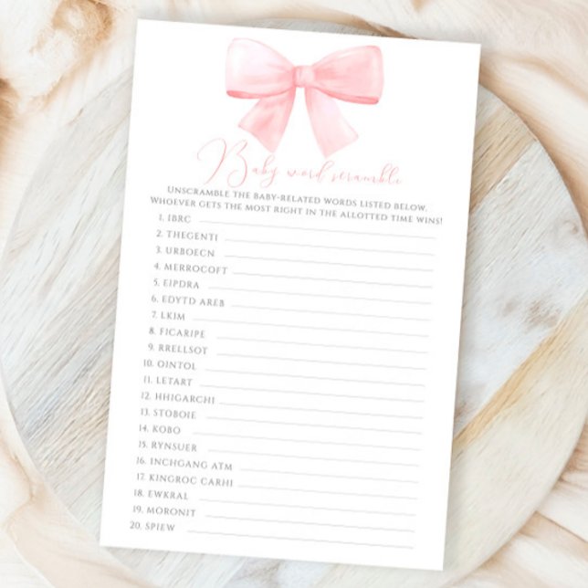 Pink Blush Pastel Bow Baby Word Scramble Game (Creator Uploaded)