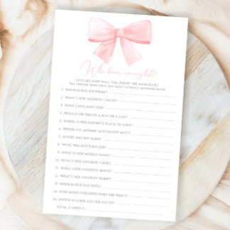 Pink Blush Pastel Bow Who Knows Mummy Best Game