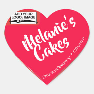 Pink Blush Peach Cake Packaging Logo Template Heart Sticker