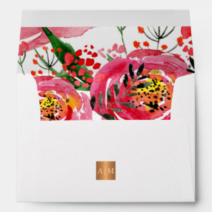 Pink blush peonies elegant wedding monogram envelope