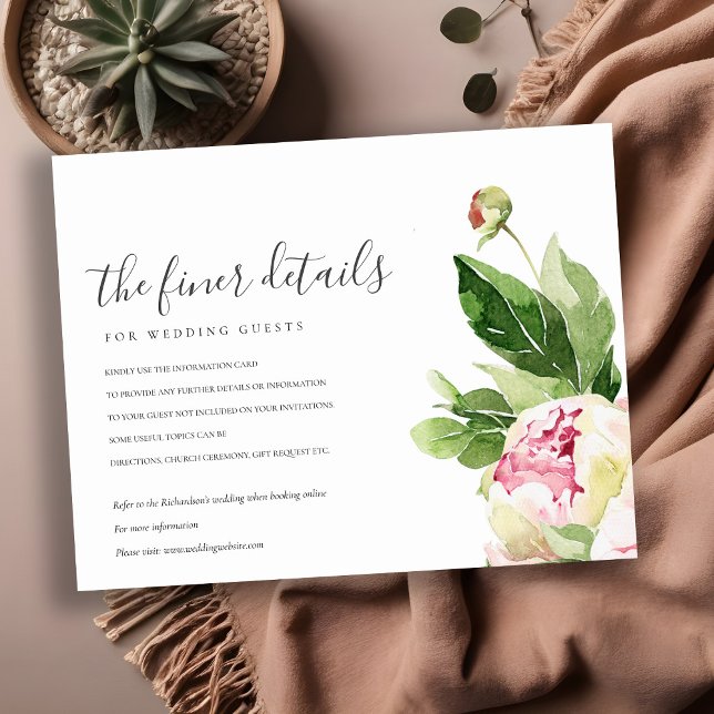 PINK BLUSH PEONY EUCALYPTUS FLORAL WEDDING DETAILS ENCLOSURE CARD (Creator Uploaded)