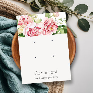 Pink Blush Peony Floral 2 Stud Earring Display Business Card