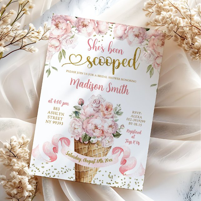 Pink Blush Peony Ice Cream Scooped Bridal Shower Invitation (Creator Uploaded)
