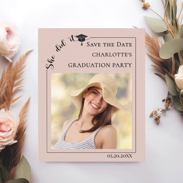 Pink Blush Photo Graduation Party Save the Date Flyer (Creator Uploaded)