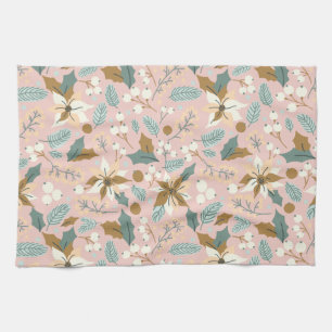 Pink blush poinsettia winter xmas holiday tea towel