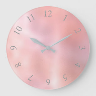 Pink Blush Powder Grey Arabian Numbers Large Clock