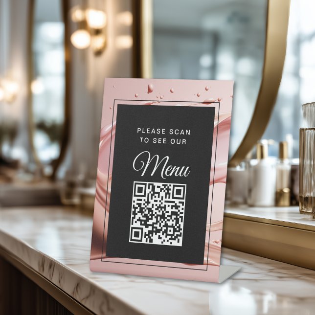 Pink Blush QR Code Digital Menu Pedestal Sign (Pink Blush QR Code Digital Menu Pedestal Sign)
