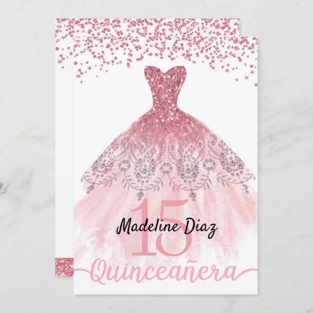 Pink Blush Quinceanera Birthday Invitation Invite (Front/Back)