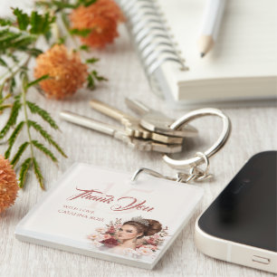 Pink Blush Rose Elegant Quinceañera Acrylic Key Ring