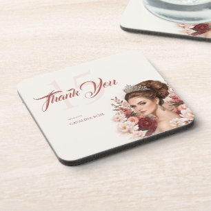 Pink Blush Rose Elegant Quinceañera Coaster