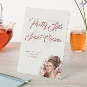 Pink Blush Rose Elegant Quinceañera Drinks Section Pedestal Sign