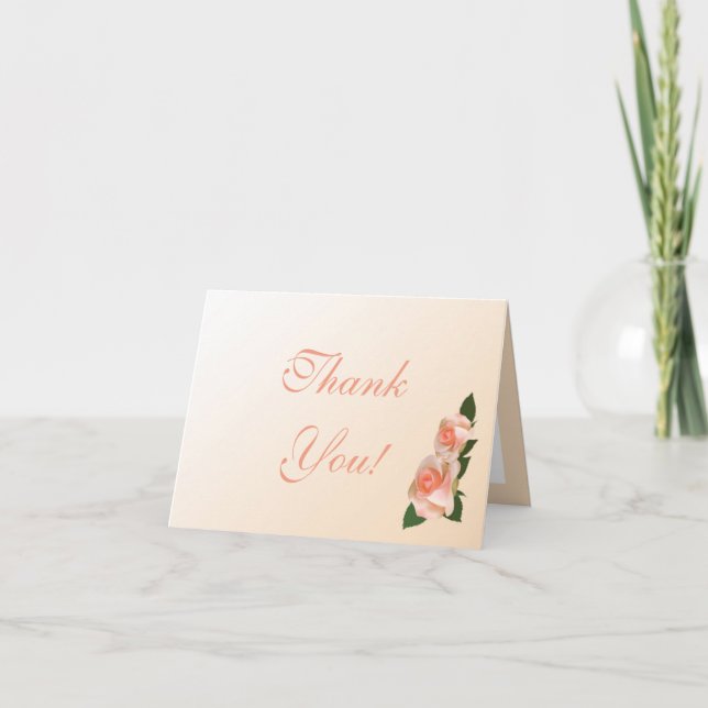 Pink Blush Rose Folded Wedding Thank You Card (Front)