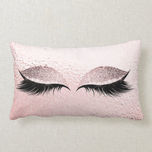 Pink Blush Rose Glitter Black Glam Make Up Grey Lumbar Cushion