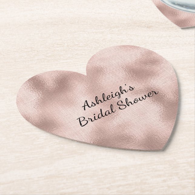 Pink Blush Rose Gold Bridal Shower Paper Coaster (Angled)