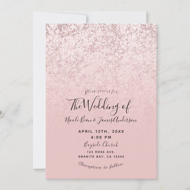 Pink Blush Rose Gold Glitter Marble Glam Wedding Invitation (Front)