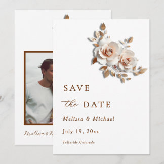 Pink Blush Rose Gold Roses 3D Flowers Save The Date