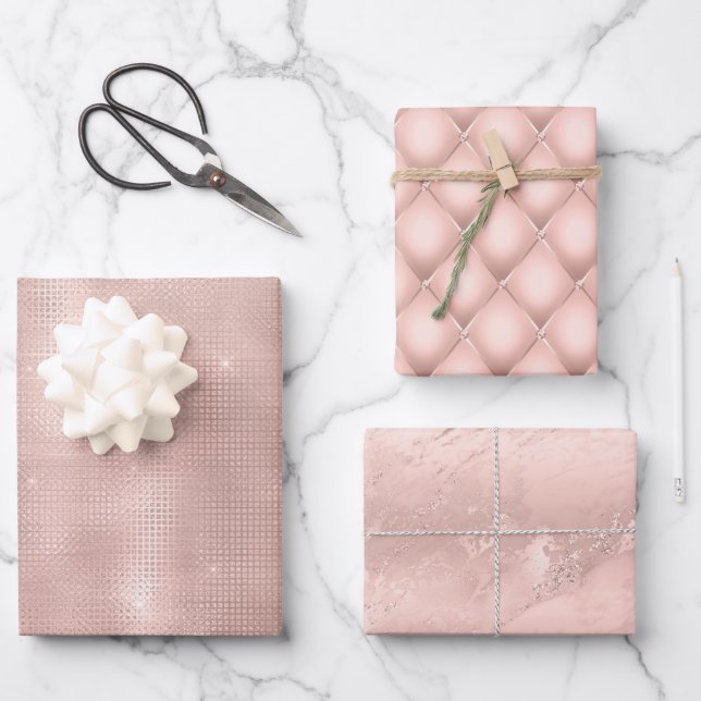 Pink Blush Rose Gold Sparkle Glam Birthday  Wrapping Paper Sheet (Front)