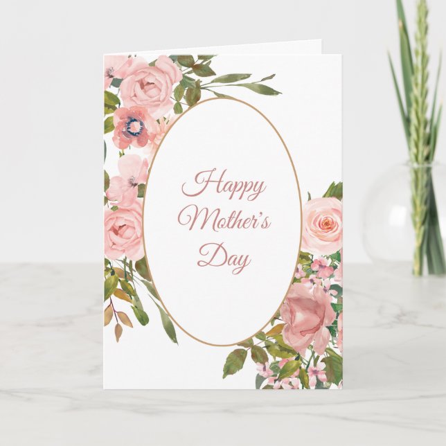 Pink Blush Rose Oval Frame Mother's Day Card (Front)