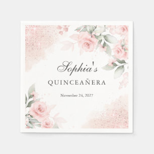 Pink Blush Rose Quinceanera  Napkin