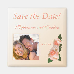 Pink Blush Rose Wedding Announcement Magnet