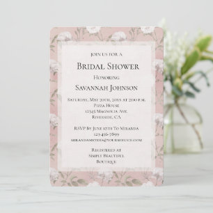 Pink Blush Rose White Floral Bridal Shower Invitation