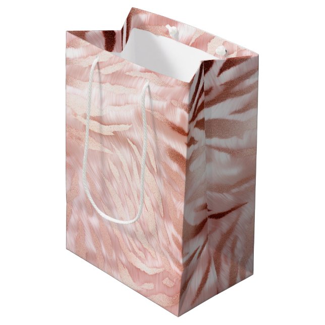 Pink Blush Rose Zebra Animal Medium Gift Bag (Front Angled)