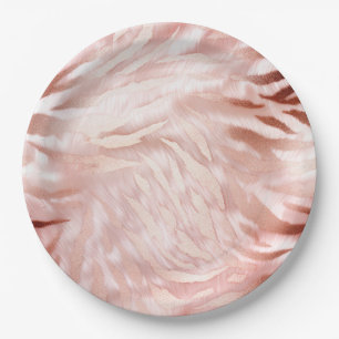 Pink Blush Rose Zebra Animal Paper Plate