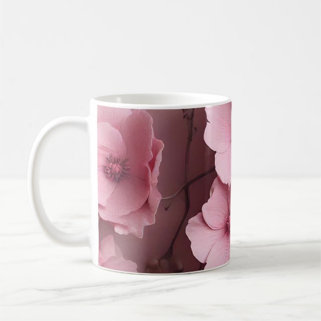  Pink Blush Roses Aesthetic Floral Pattern Coffee Mug (Left)