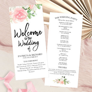 Pink Blush Roses Floral Watercolor Wedding Program