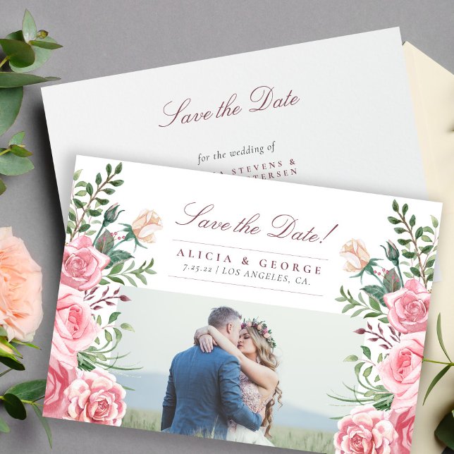 Pink blush roses photo wedding save the date (Creator Uploaded)